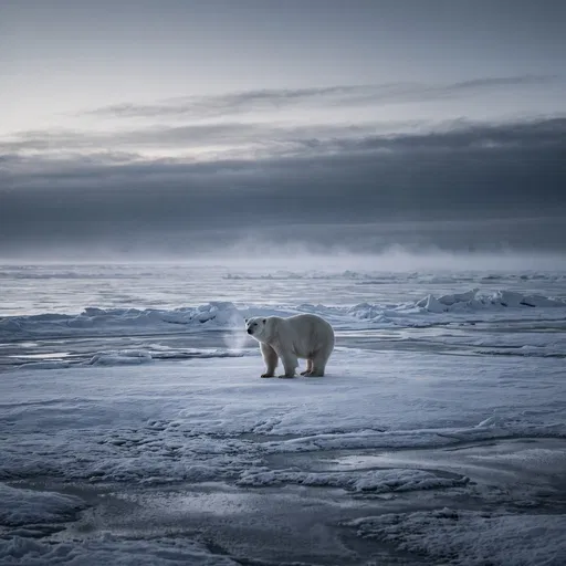 Solitary Polar Bear on Frozen Sea