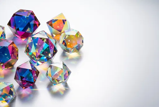 Colorful Dichroic Glass Polyhedrons With Copy Space