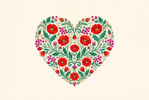 Folk Art Floral Poppy Heart Illustration