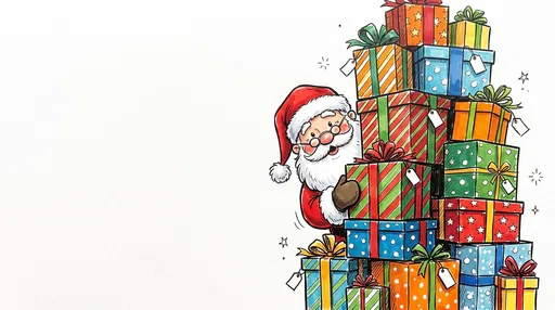 Santa Peeking Behind Christmas Presents