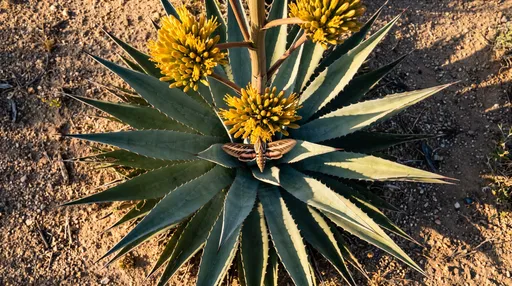 Sphinx Moth on Blooming Desert Agave