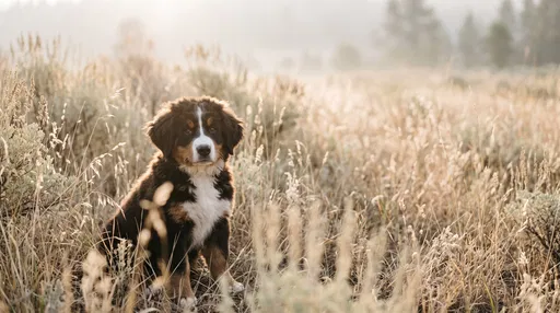 Bernese Mountain Dog Puppy in Meadow
