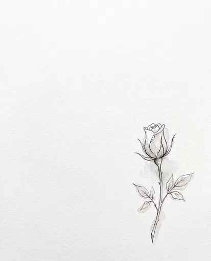 Minimalist Ink and Watercolor Rosebud Illustration