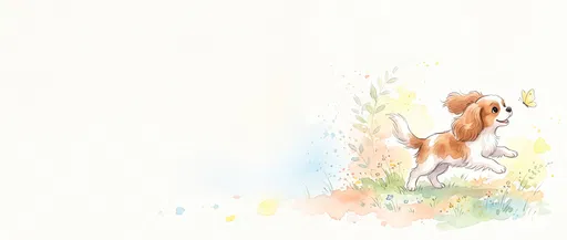 Watercolor Spaniel Puppy Chasing Yellow Butterfly