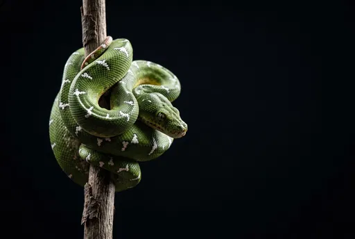 Green Tree Boa Coiled on Branch