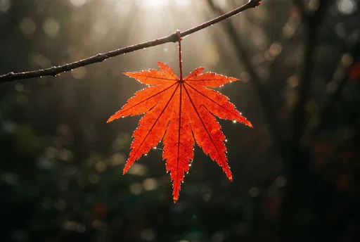 Backlit Crimson Japanese Maple Leaf
