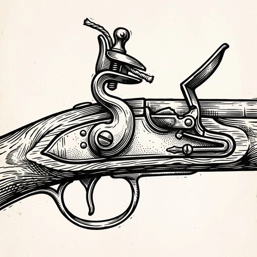 Woodcut Illustration of Antique Arquebus Lock