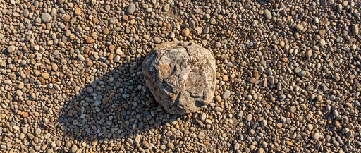 Weathered Boulder on River Pebble Bed