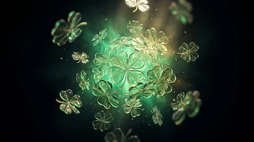 Glowing Glass Clovers Floating in Dark Void