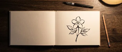 Sketchbook with Black Ink Flower Drawing