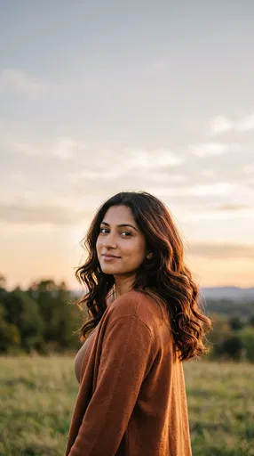 Woman Looking Back at Golden Hour