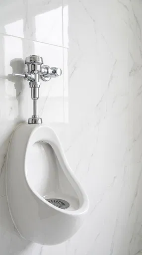 White Porcelain Urinal on Marble Wall