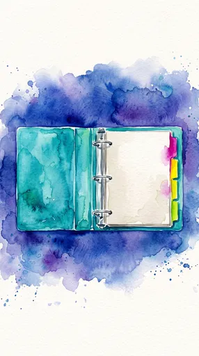 Watercolor Illustration of Open Turquoise Ring Binder
