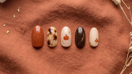 Autumn Pumpkin Press-On Nails Flat Lay