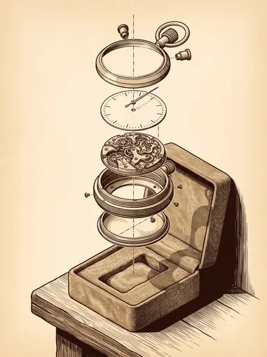 Exploded View Stopwatch Ink Drawing