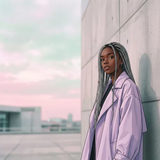 Illustrated Woman In Lavender Trench Coat