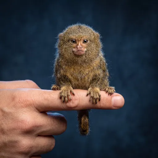 Tiny Pygmy Marmoset Perched on Finger