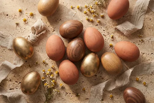 Rustic Wooden Brass and Terracotta Easter Eggs