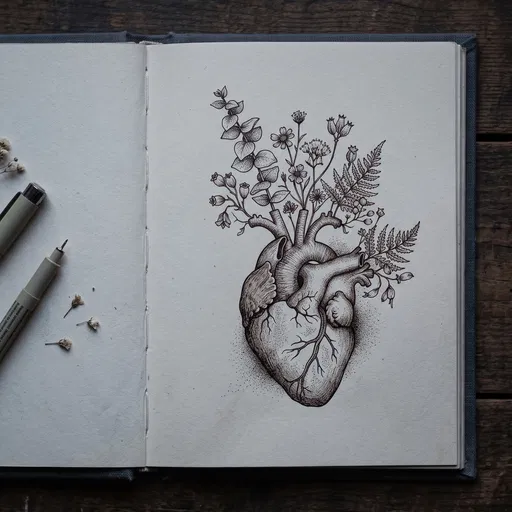 Botanical Anatomical Heart Sketchbook Illustration