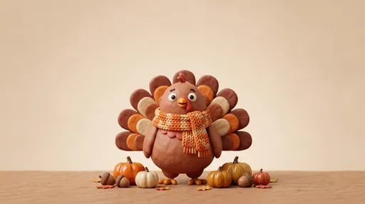 Cute Clay Turkey With Pumpkins and Scarf