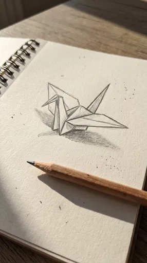 Pencil Sketch of Origami Crane