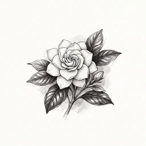 Monochrome Ink Stippled Gardenia Flower Sketch