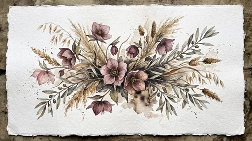 Watercolor Hellebores and Olive Branch Arrangement