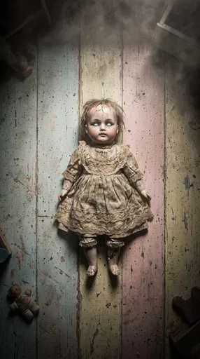 Creepy Antique Porcelain Doll on Floorboards