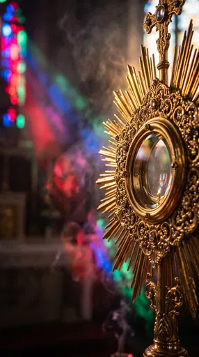 Ornate Golden Catholic Monstrance with Incense