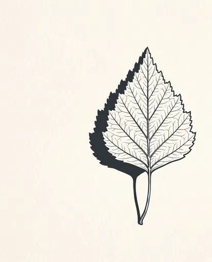 Minimalist Charcoal Birch Leaf Illustration