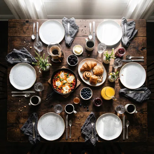 Rustic Wooden Brunch Table Flat Lay