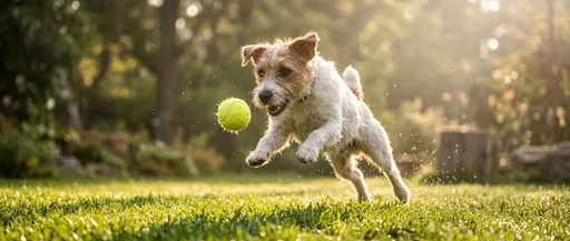Terrier Leaping for Tennis Ball