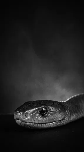 Monochrome Close-Up of Black Snake Head