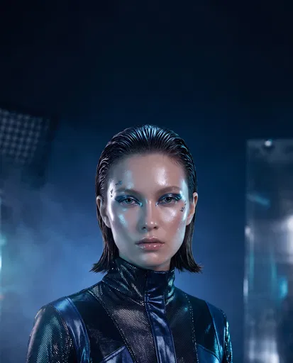 Futuristic Woman With Wet-Look Bob Haircut