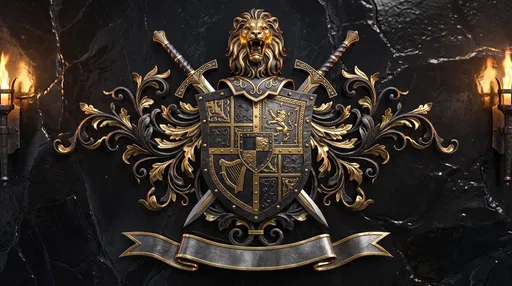 Black Iron and Gold Heraldic Crest