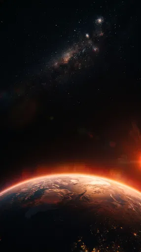Glowing Planet Horizon Under Distant Galaxy