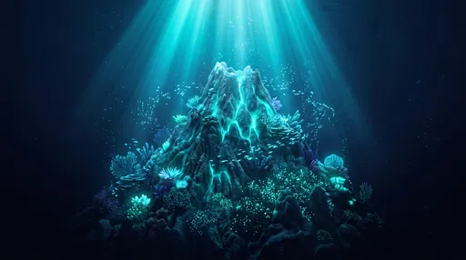 Glowing Underwater Seamount in Deep Ocean