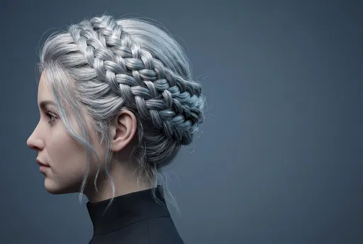 Woman With Silver Braided Crown Updo Profile