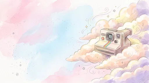 Watercolor Retro Instant Camera in Pastel Clouds