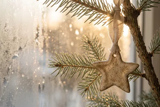 Ceramic Star Ornament on Spruce Branch