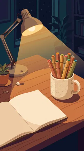 Cozy Night Desk With Markers and Sketchbook