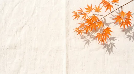 Orange Japanese Maple Branch on Linen