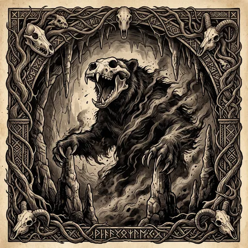 Bear-Skulled Spirit Ink Illustration