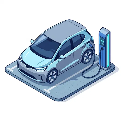 Isometric Electric Hatchback Charging Illustration