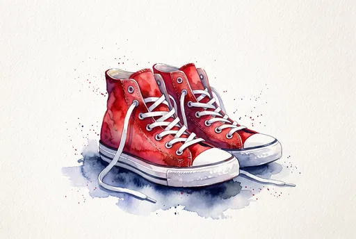 Watercolor Illustration of Red High-Top Sneakers