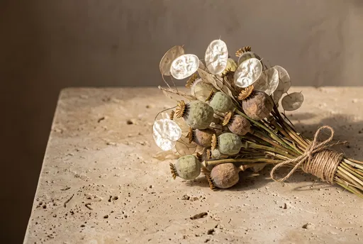 Dried Poppy and Lunaria Bouquet on Stone