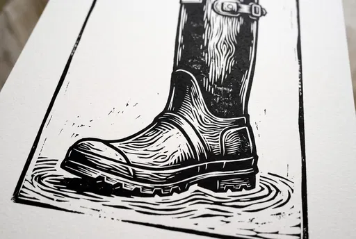 Woodcut Print of Tall Rain Boot