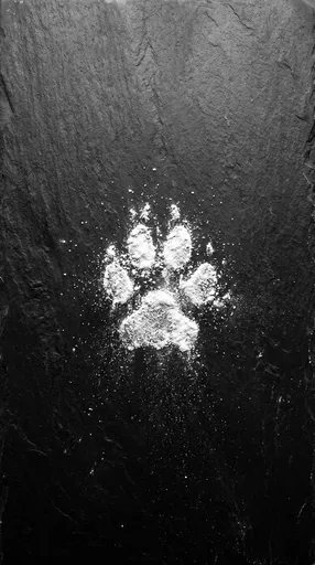 White Flour Paw Print on Black Slate