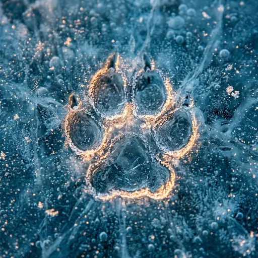 Frozen Canine Paw Print in Blue Ice