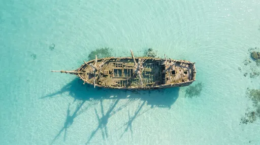 Aerial View of Shipwreck in Turquoise Water